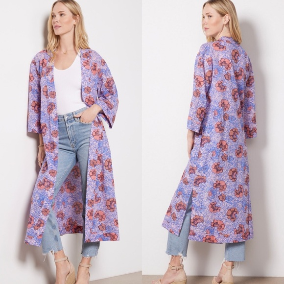 Cleobella Zoya Duster Kimono Organic Cotton Boho Artsy Womens Open Front XS SM - Picture 1 of 15